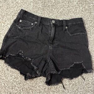 Aerie High-Waisted Distressed Faded Black Denim Shorts